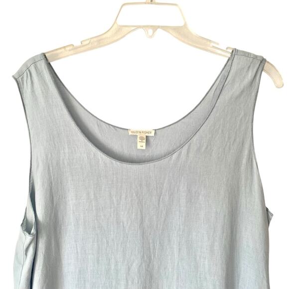 Eileen Fisher Organic Linen Scoop Neck Hanker chief Slip Dress Size large Blue - Picture 7 of 9